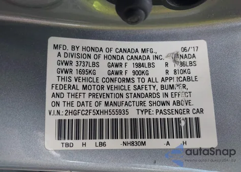 2017 Honda Civic Lx z USA, uszkodzony, nr VIN 2HGFC2F5XHH555935